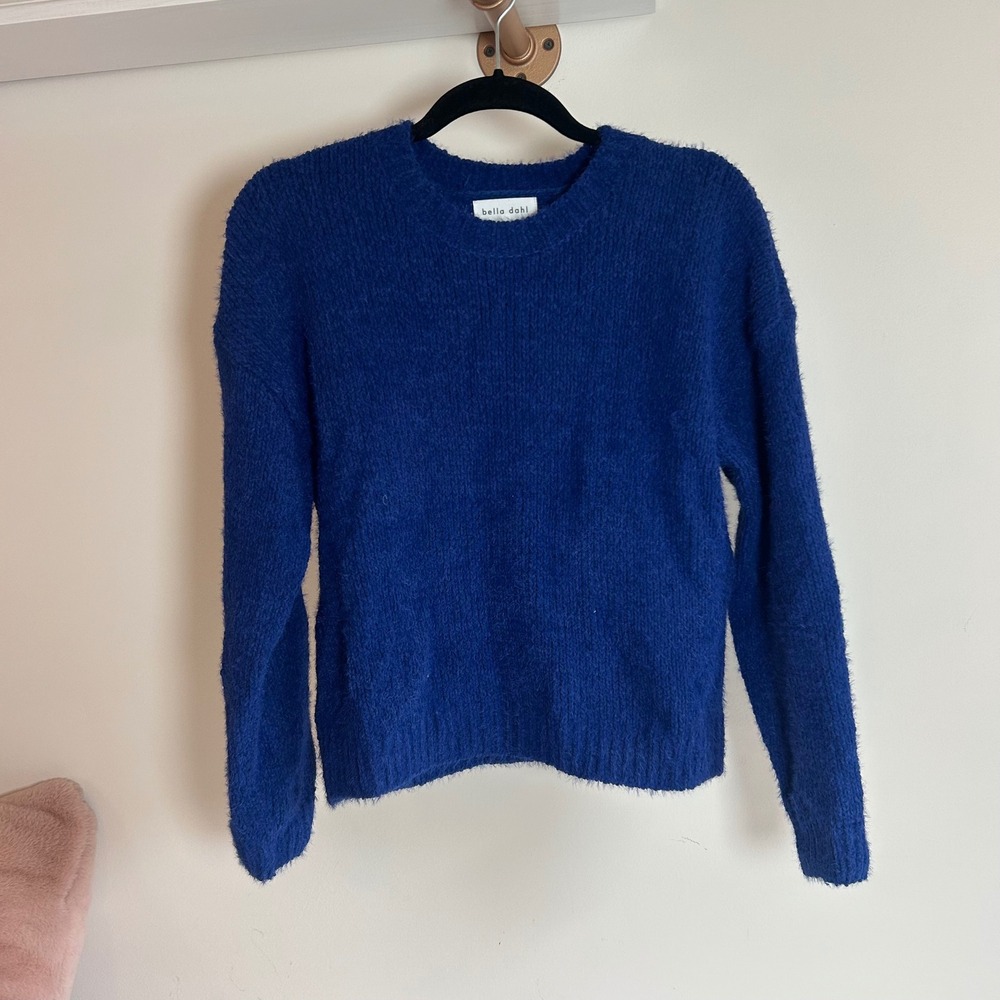 bella dahl Women's Royal‎ Blue Fuzzy Crew Neck Sweater Size Small